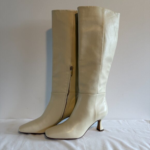 NWOT SAM EDELMAN Leigh Ivory Leather Knee High Tall Dress Boots 7.5 - Picture 6 of 15